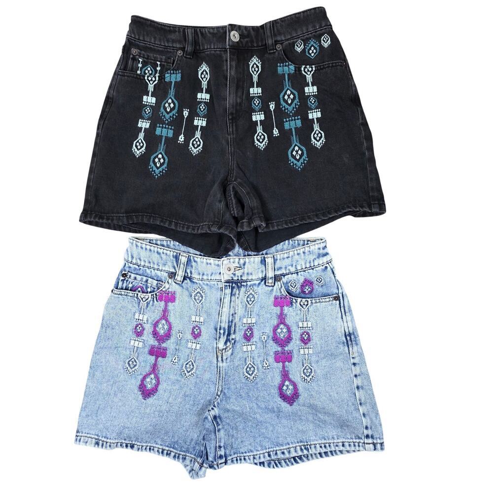🌸 INC Denim High Rise Embroidered Shorts | Black or Blue 28